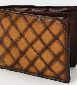 Quilted Tan Leather Bifold Wallet