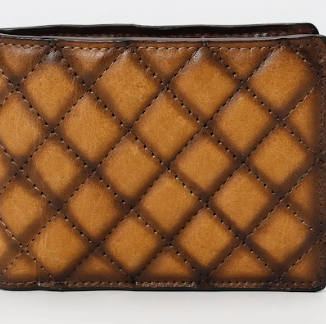 Quilted Tan Leather Bifold Wallet