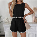 Black Contrast Trim Sleeveless Top and Short Set