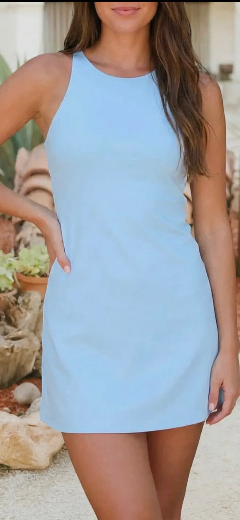 Solid bTrim Tank Dress with Athletic Shorts Two Piece