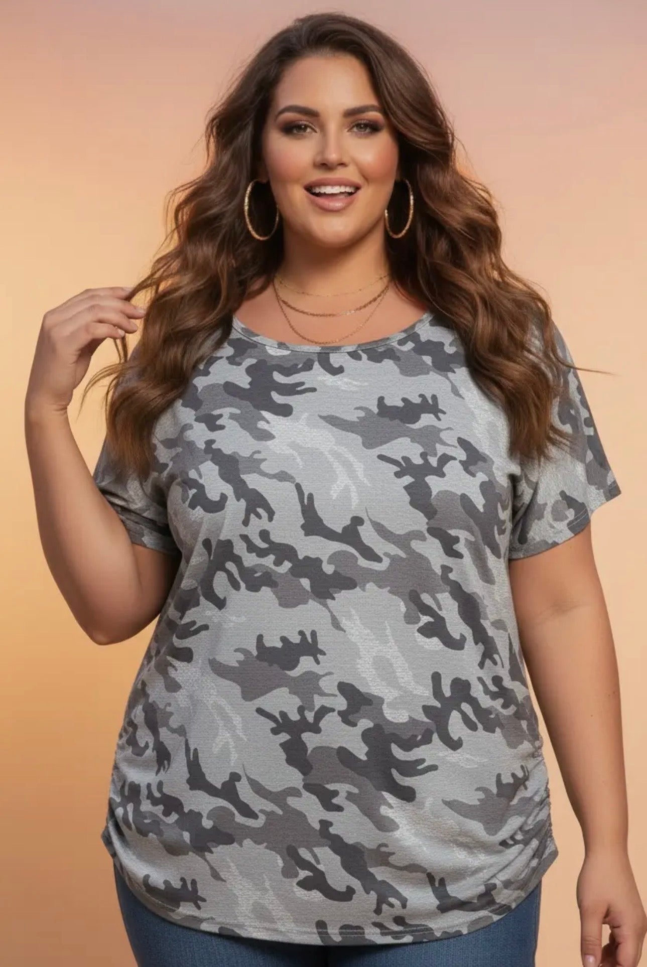 Plus Size Camo Short Sleeve T Shirt