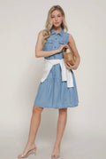 Denim Sleeveless Pocket detail Button Down Lyocell Dress