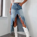 High Waisted Washed Denim Skirt