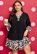 Plus Size Leopard Patchwork Ruffle Dress