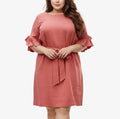 Pleione Plus Size Square Neck Ruffle Sleeve Shift Dress