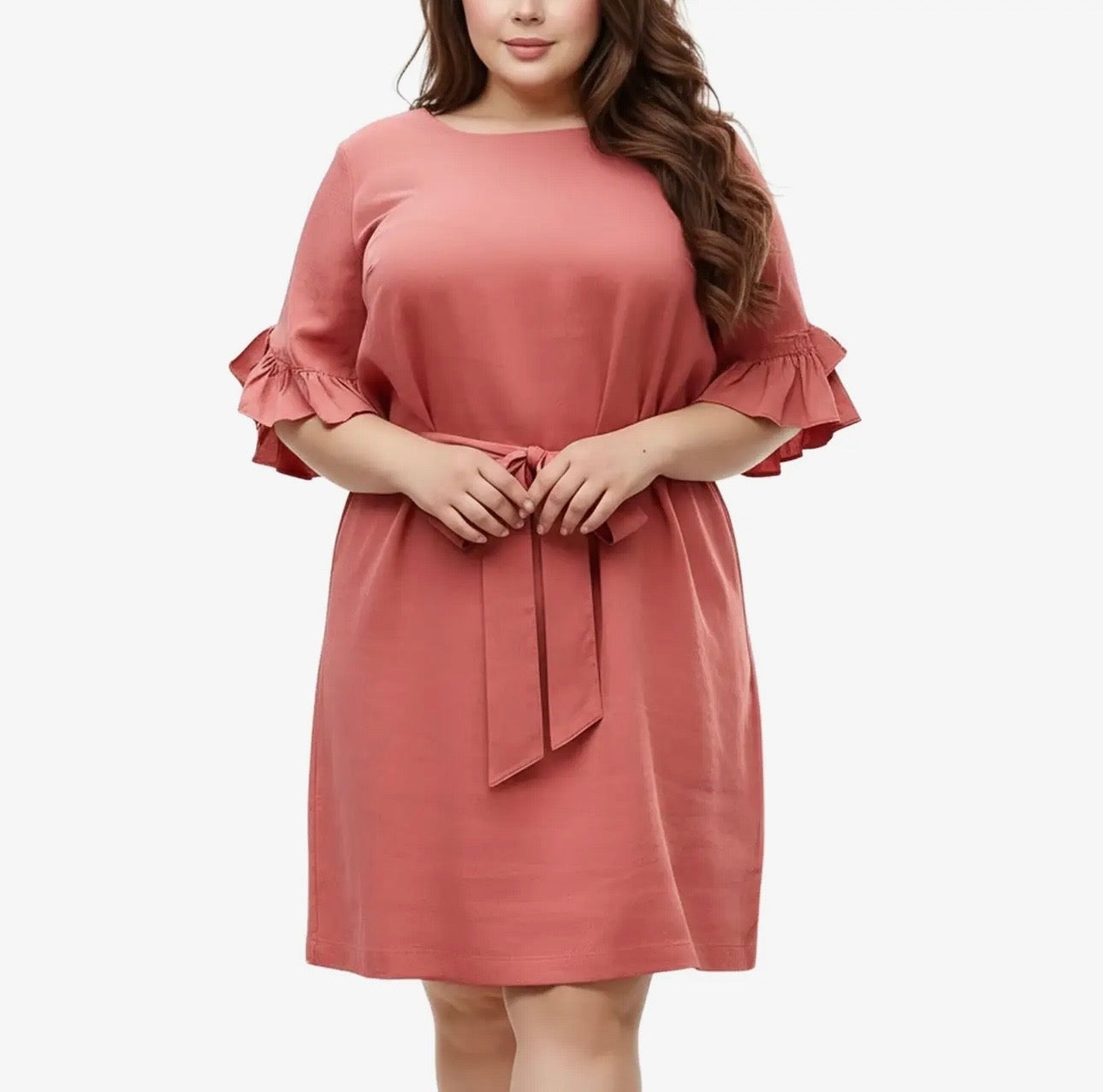 Pleione Plus Size Square Neck Ruffle Sleeve Shift Dress
