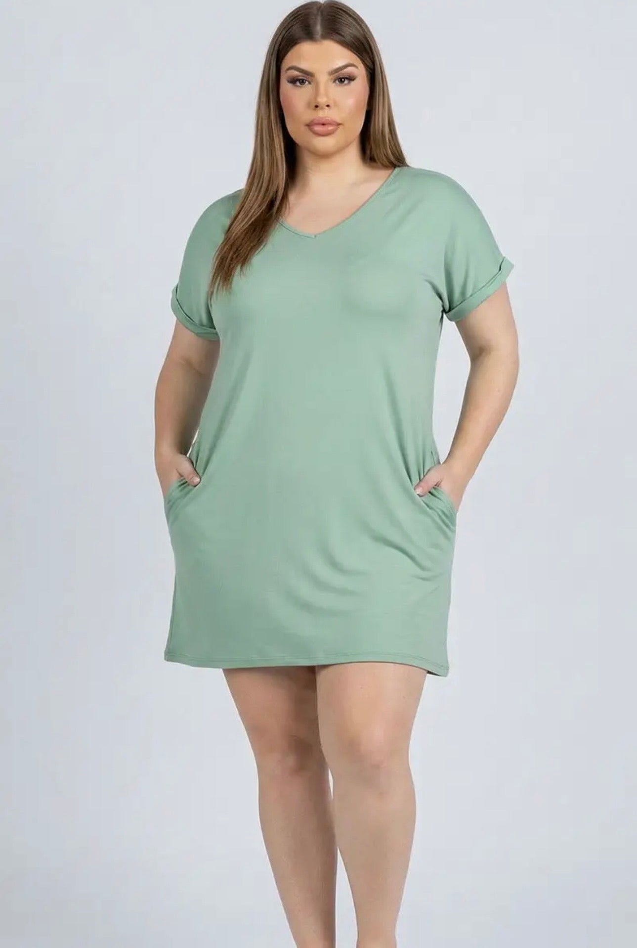 Plus Size Cap Sleeve Pocket Mini Dress