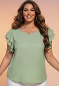 Plus Size Solid Crew Neck Ruffle Sleeve Top