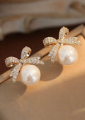 LDC Rhinestone Bowknot Pearl Earrings