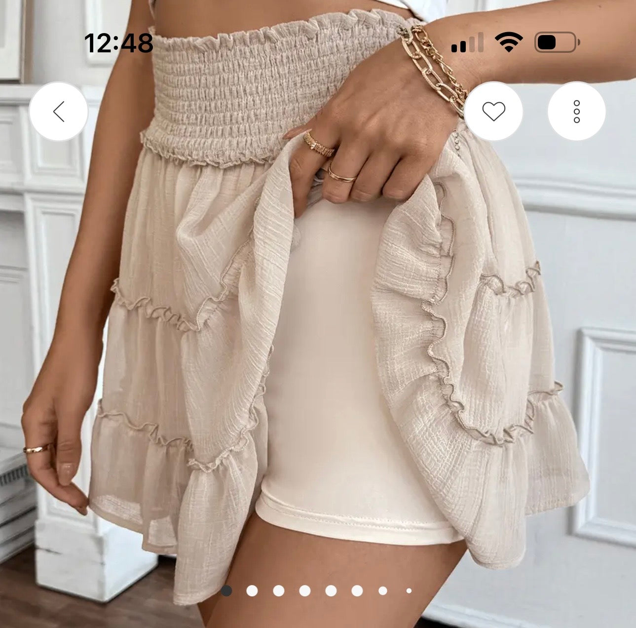 Pleated Lotus Solid Color Elastic Waist Skort