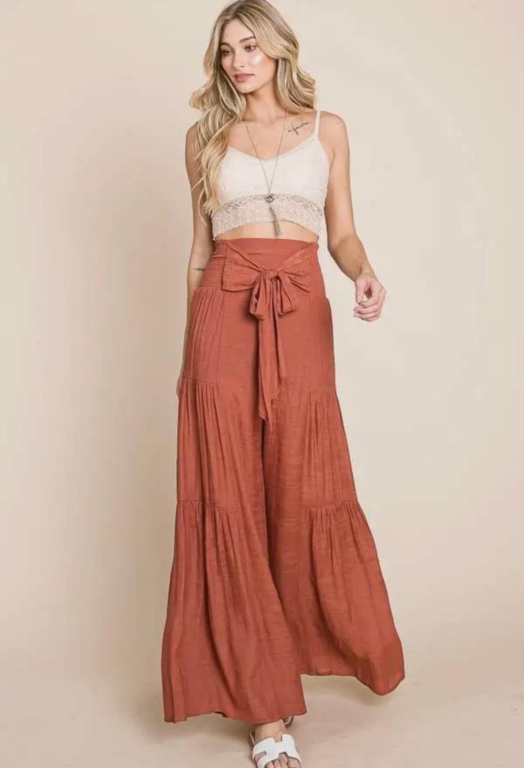 Rust Colored Tie Front Pants