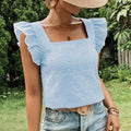 Checkered Square Collar Ruffled Shirt